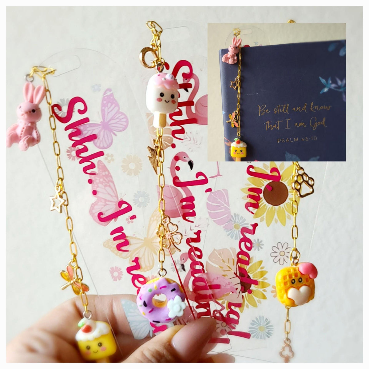 Personalized Floral Acrylic Bookmark with Gold Chain & Charm