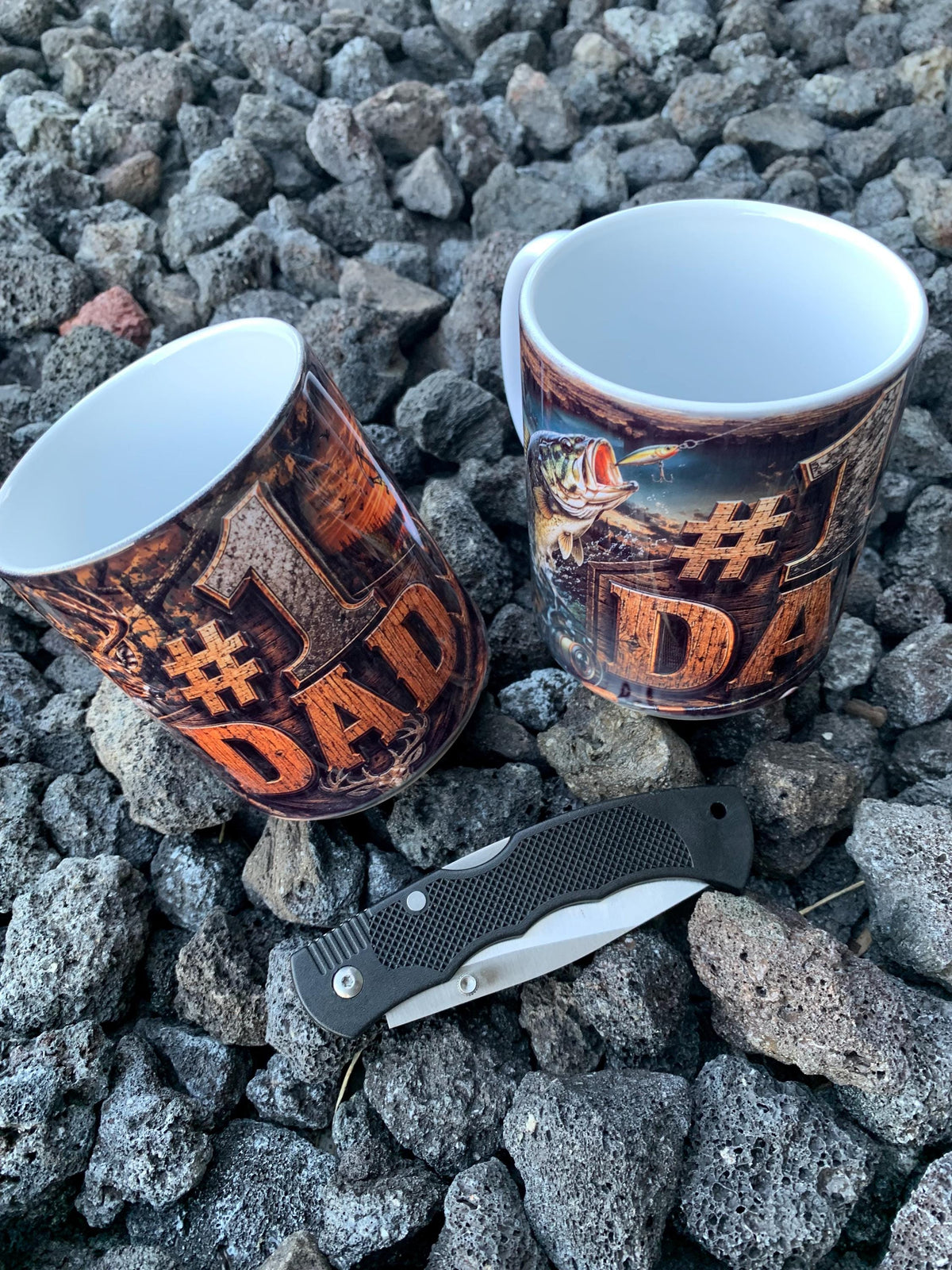 Personalized Number One Dad Fishing or Hunting Mug – Rustic Outdoor Angler Coffee Cup