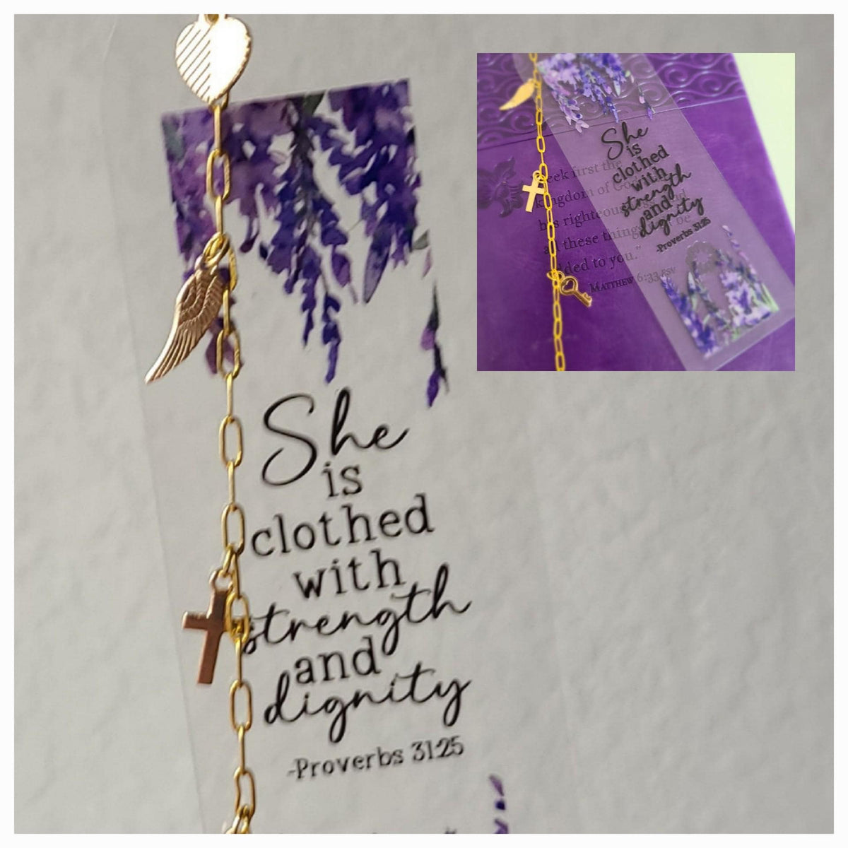 Personalized Floral Acrylic Bookmark with Gold Chain & Charm