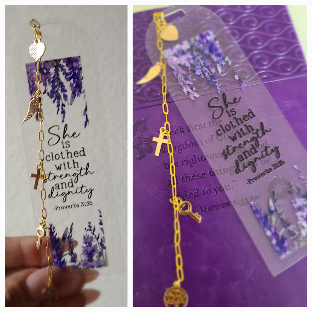 Personalized Floral Acrylic Bookmark with Gold Chain & Charm