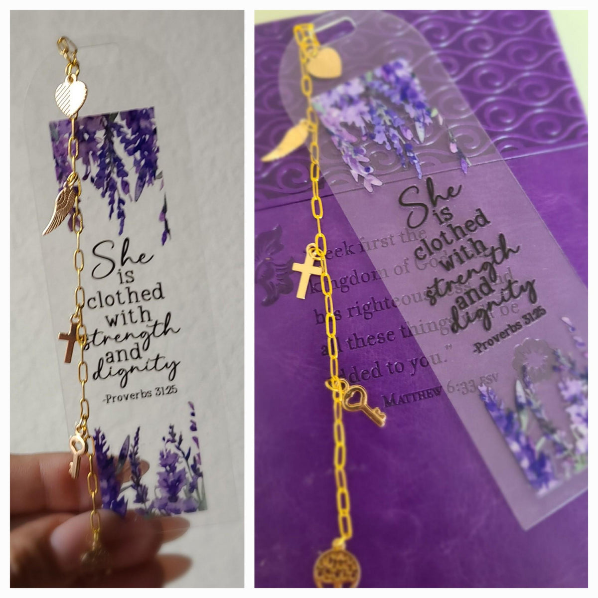 Personalized Floral Acrylic Bookmark with Gold Chain & Charm