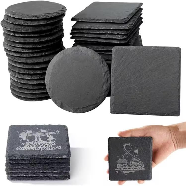 Personalized Engraved Stone Coaster- Set of 4 Slate Drink Coasters | Wedding Gift Set
